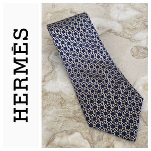 Hermes 100% Silk Tie Geometric Pattern